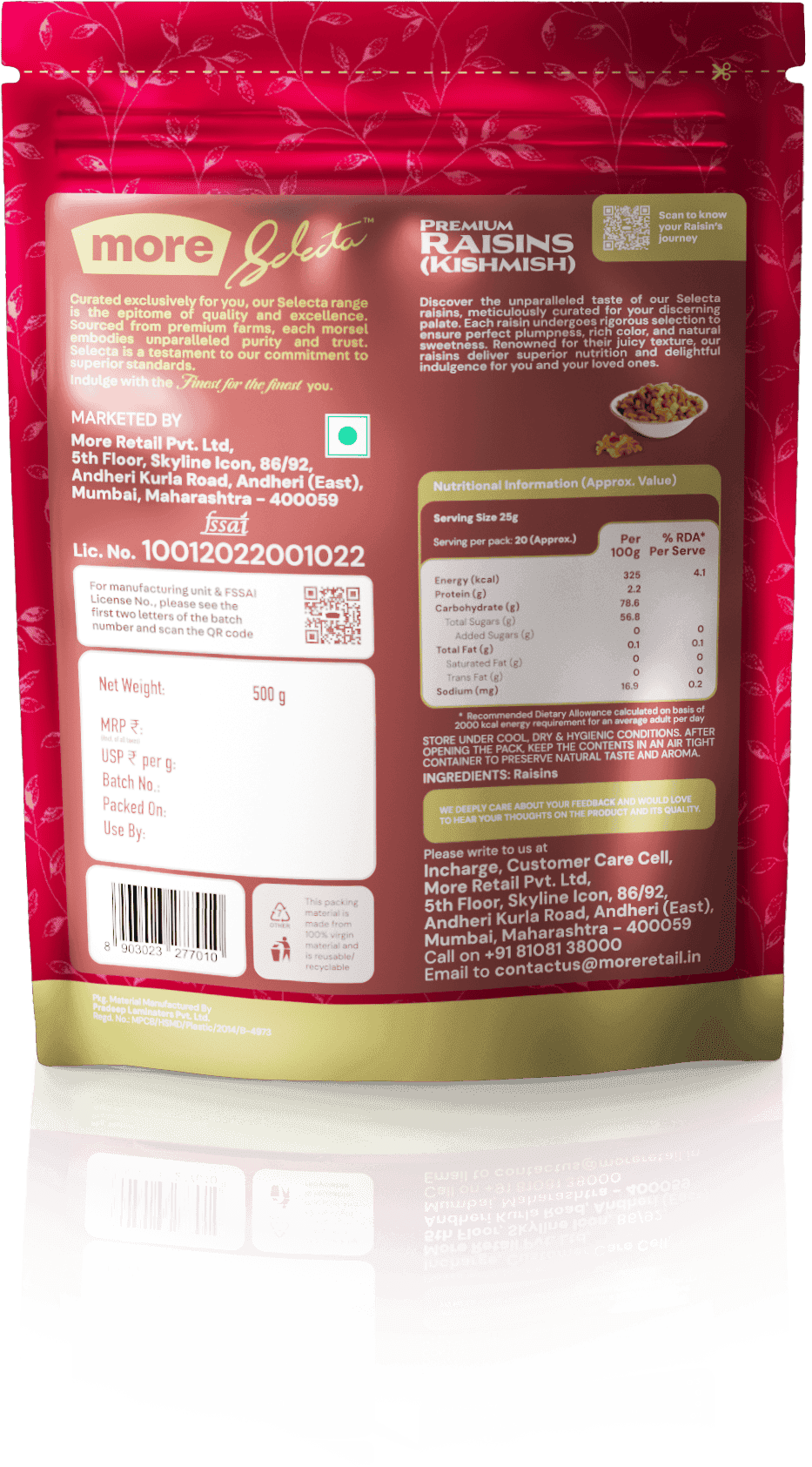 More Selecta Premium Raisins Back View